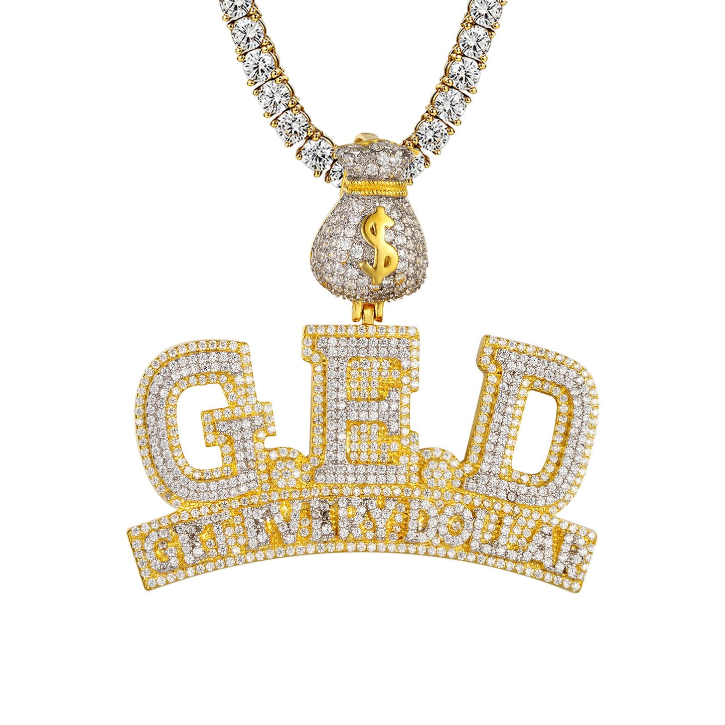 Get Every Dollar Money Bag 14K Gold Tone Icy Hip Hop Pendant