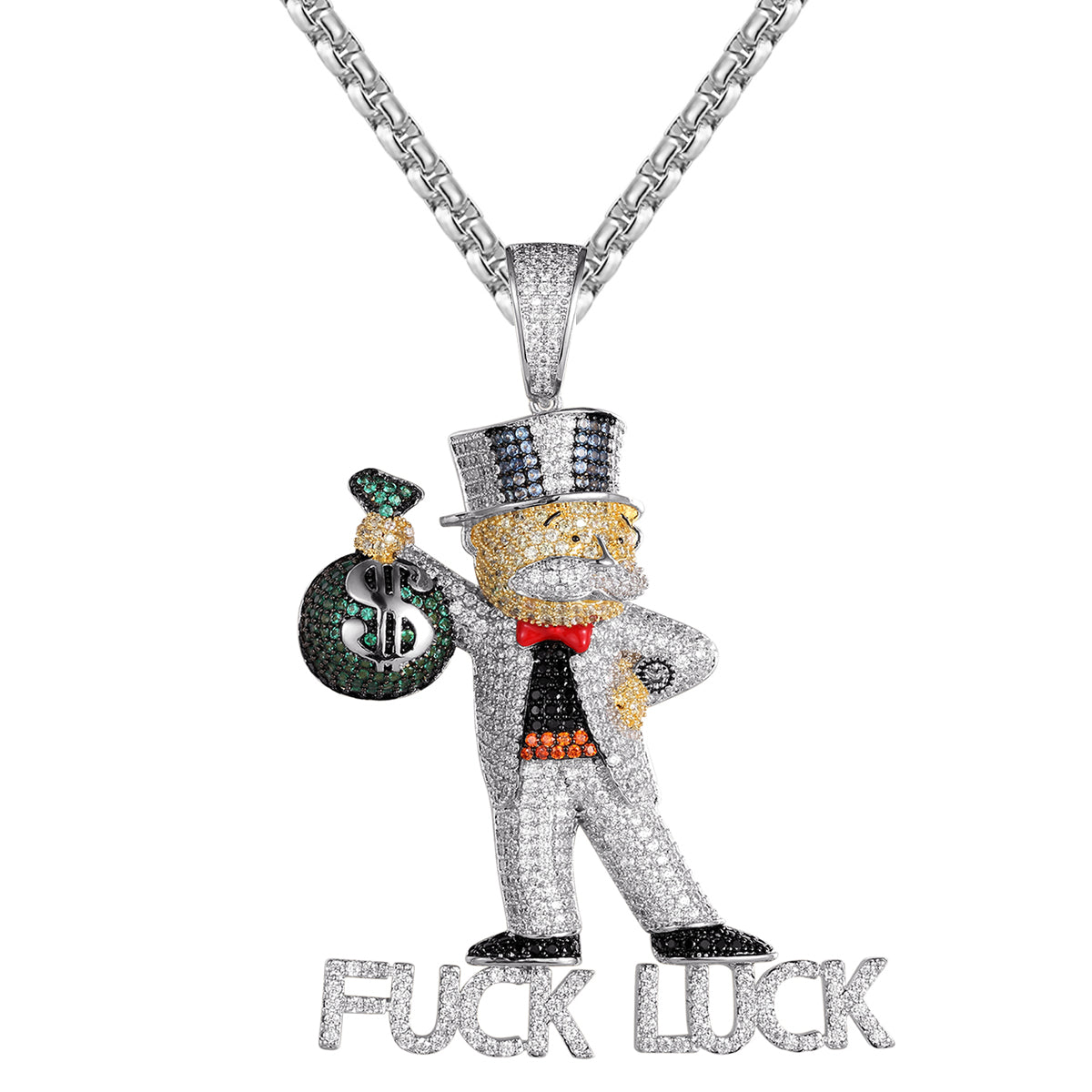 Custom Designer Man Holding Dollar Luck Bag Hip Hop Pendant