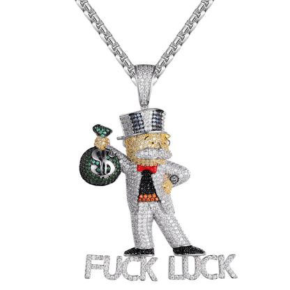 Custom Designer Man Holding Dollar Luck Bag Hip Hop Pendant