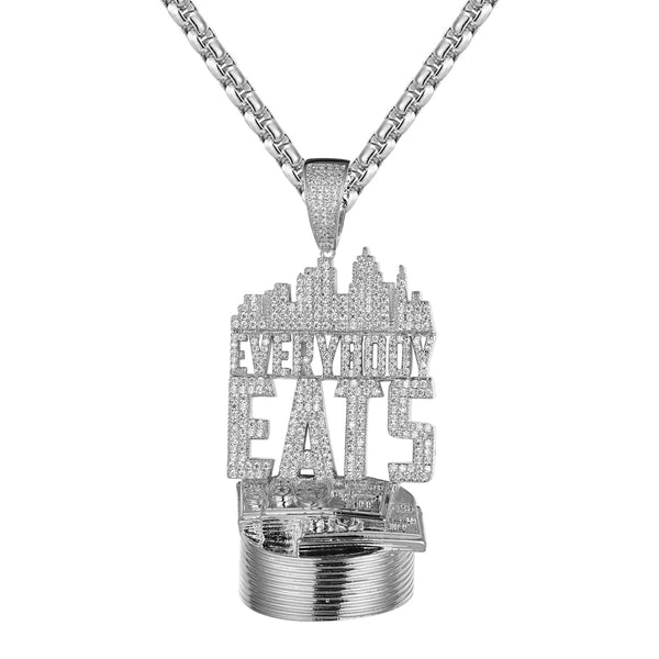 Silver Everybody Eats Money Bills Hip Hop Mens Pendant Necklace