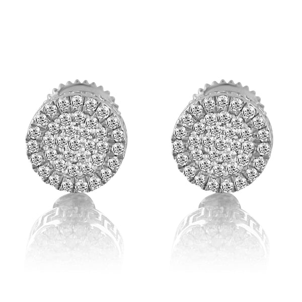 10K White Gold Round Solitaire Diamond Greek Design Earrings