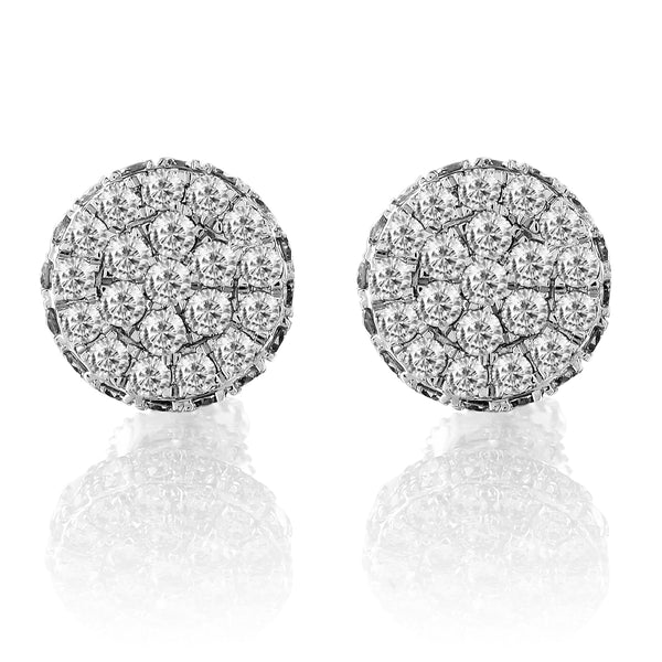 Round Genuine Diamond  Cluster 10k White Gold Earrings
