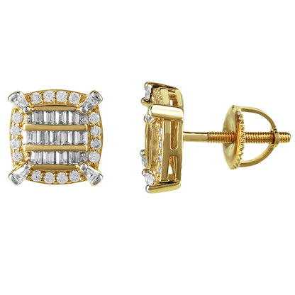 Baguette Gold Finish Sterling Silver Square Prong Stud Earrings