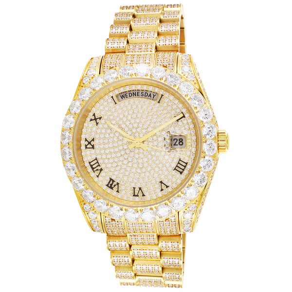 Stainless Steel Bling Solitaire Bezel Roman Dial Luxury Watch