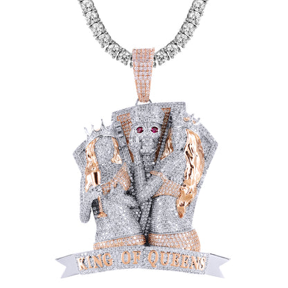 Icy King of Queens Skull Face Rose Gold Tone Pendant