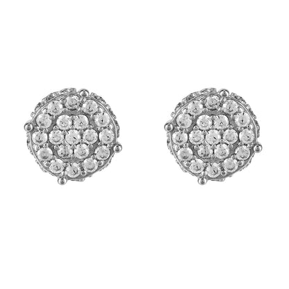 Sterling Silver Round 3D Icy Solitaire Screw Back Stud Earrings