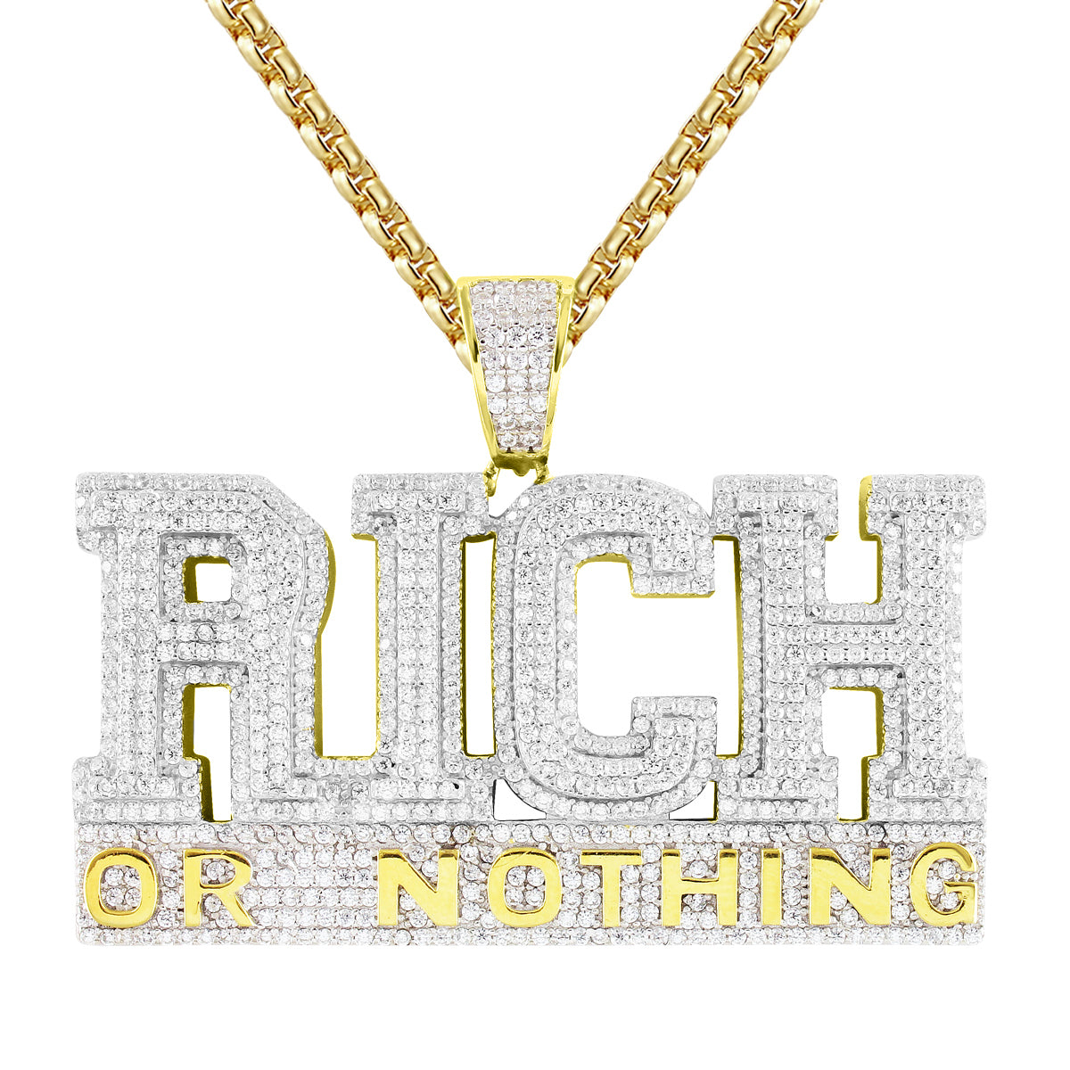 Sterling Silver Rich Or Nothing Double Layer Hustler Pendant