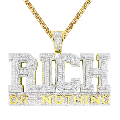 Sterling Silver Rich Or Nothing Double Layer Hustler Pendant