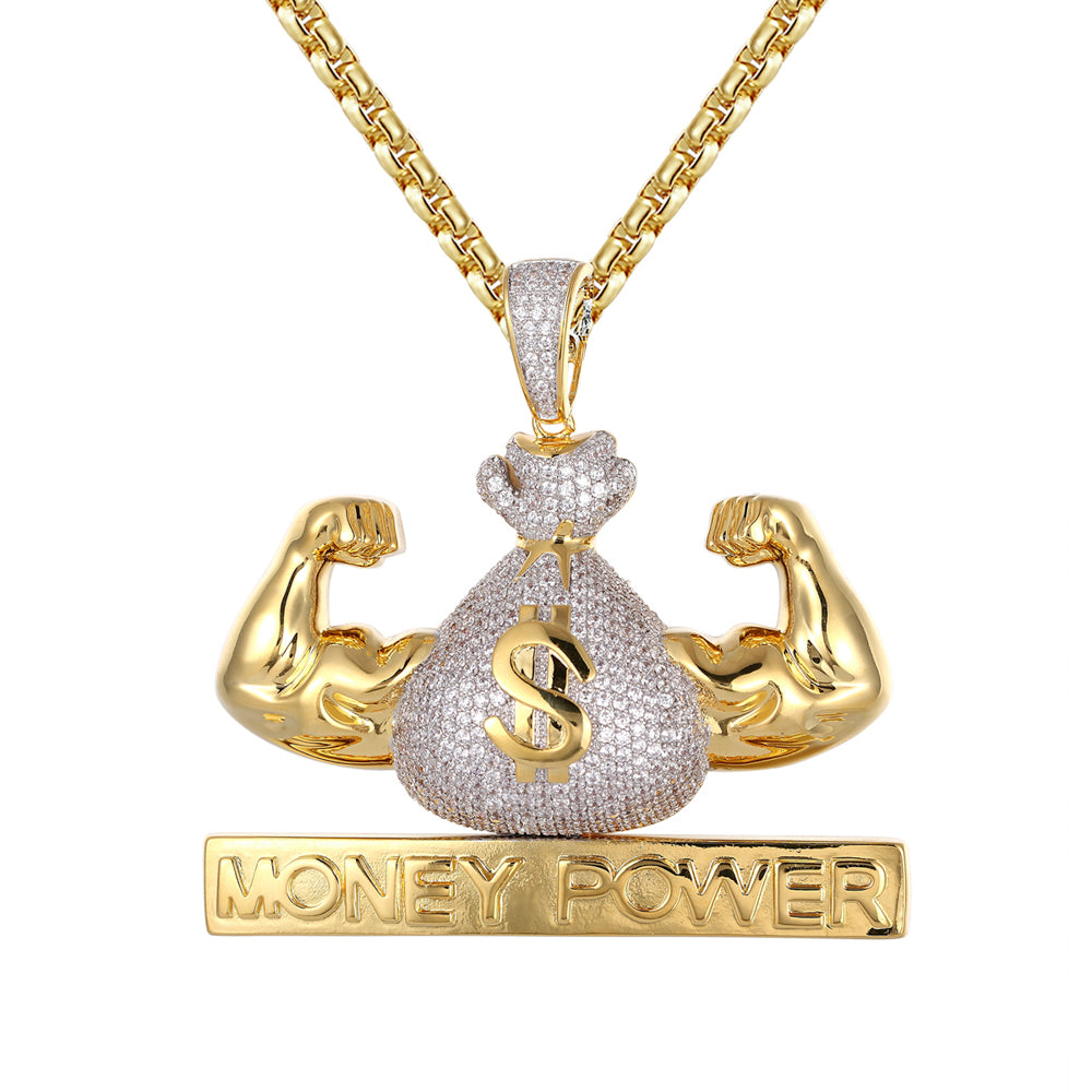 Flexing Money Dollar Power Bag 925 Silver Gold Tone Charm