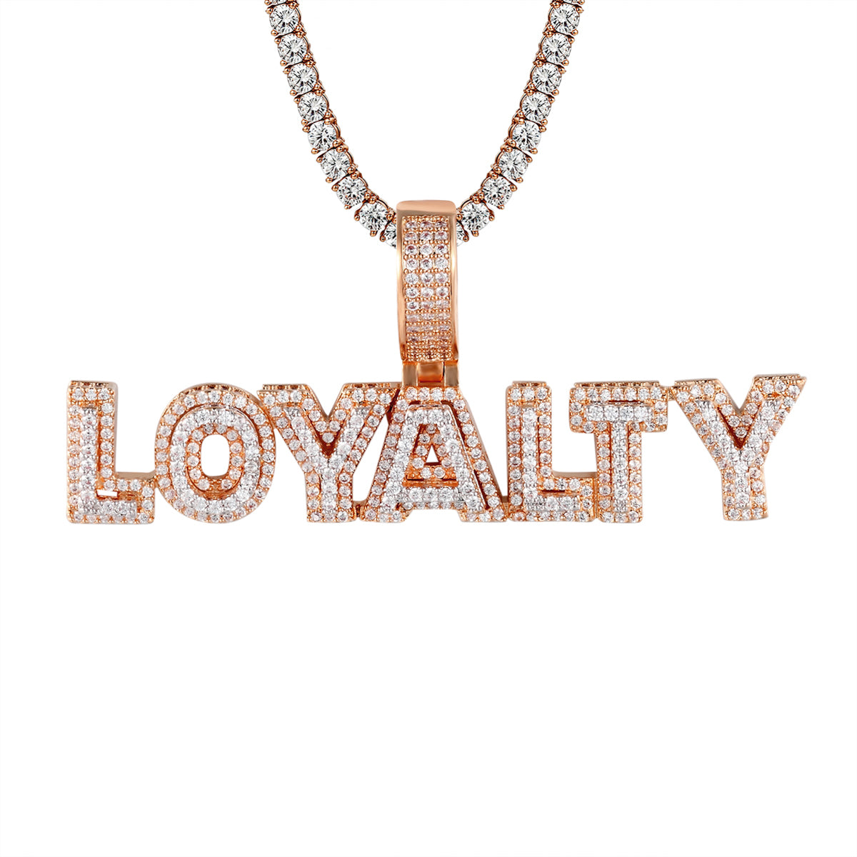 Mens Rose Gold Tone Loyalty Bling Rapper Sterling Silver Charm