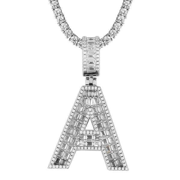 Sterling Silver Initial Letters Custom Emerald Cut Pendant