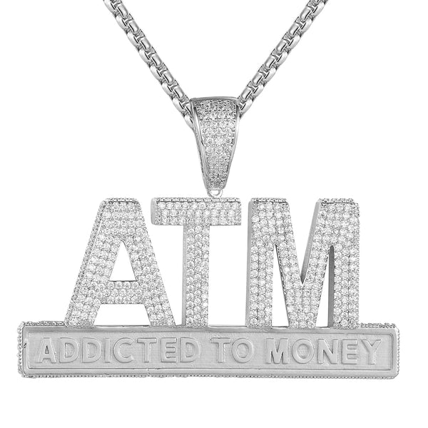 Mens ATM Addicted To Money Hip Hop Pendant Free Box Chain