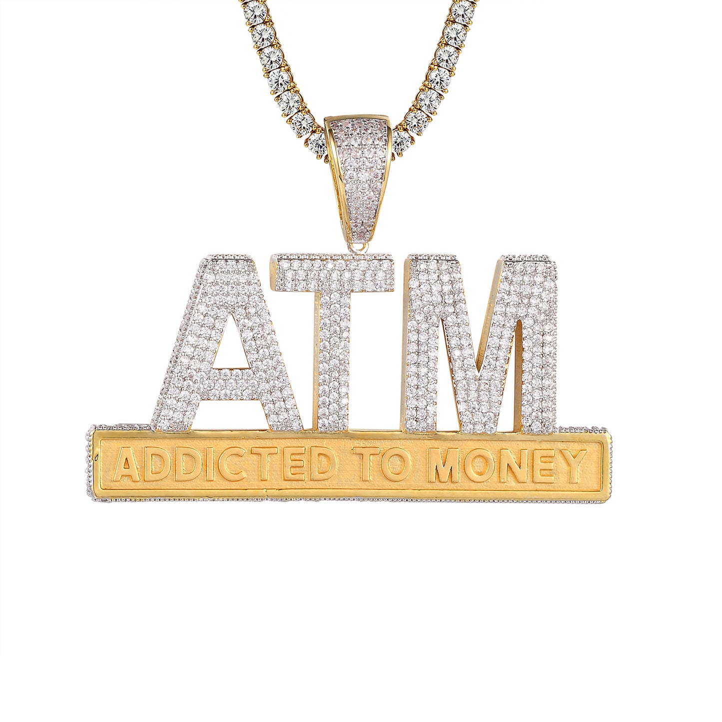 Addicted To Money ATM Bling Rapper Gold Tone Mens Pendant
