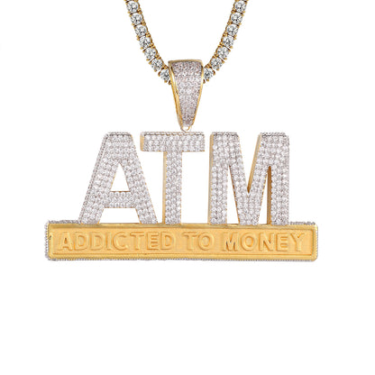 Addicted To Money ATM Bling Rapper Gold Tone Mens Pendant