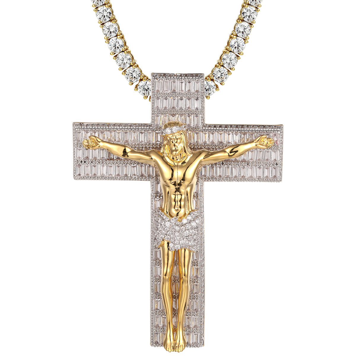 Religious Jesus Baguette Crucifix Holy God Big Designer Pendant