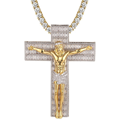 Religious Jesus Baguette Crucifix Holy God Big Designer Pendant