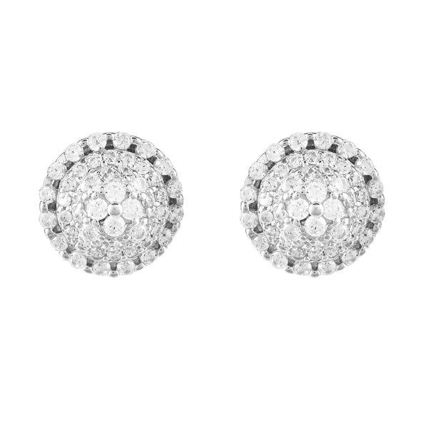 Sterling Silver Round Solitaire Cluster 3D Screw Back Earrings