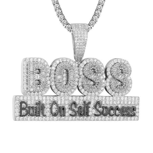 Icy BOSS Built On Self Success Hip Hop Baguette Silver Pendant