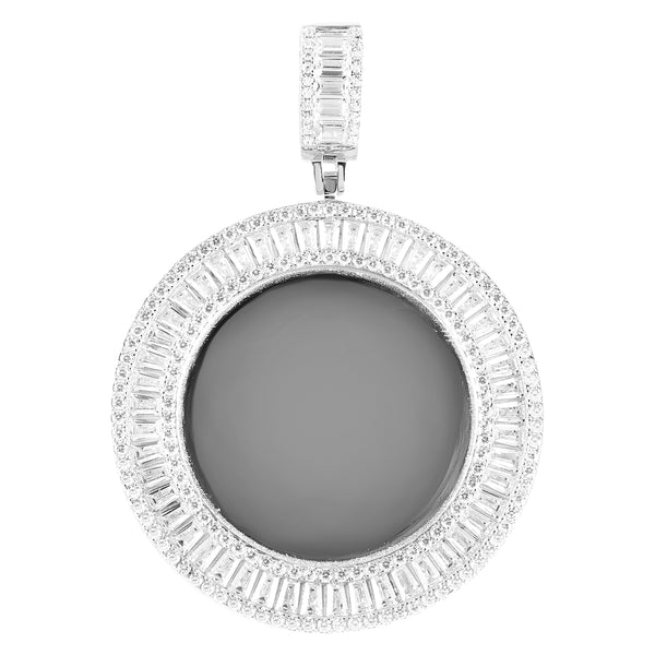 Circle Baguette Micro Pave Picture Memory Gift Pendant Chain