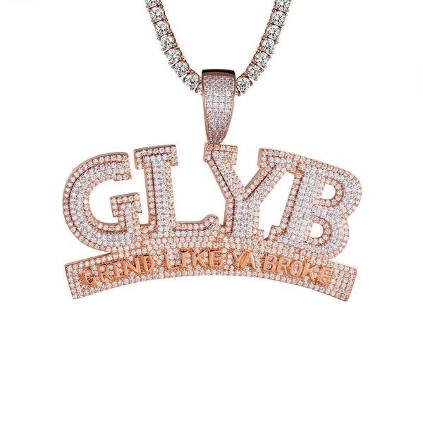 Rose Gold Finish GLYB 3D Grind Like Ya Broke Pendant Necklace